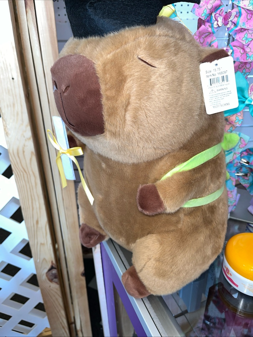 Plush Brown Bear Stuffed Animal with Green Ribbon
